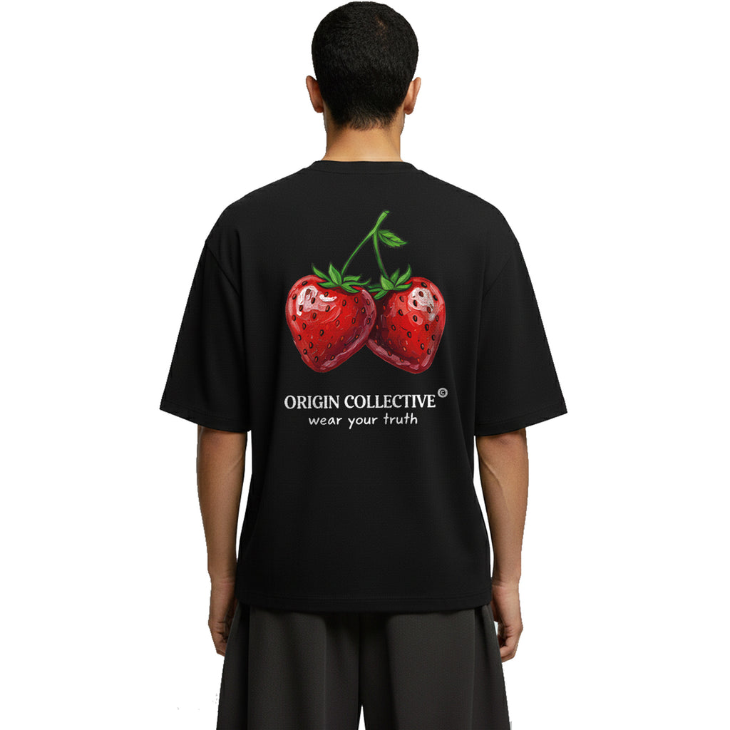 Camiseta Strawberry Jam Negra 🍓| Oversize 280 GSM