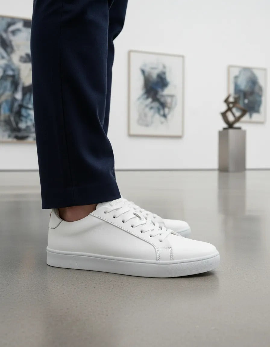 Sneaker Minimalista Formal Casual LUMEN Blanco Premium En Piel Con Forro De Borrego